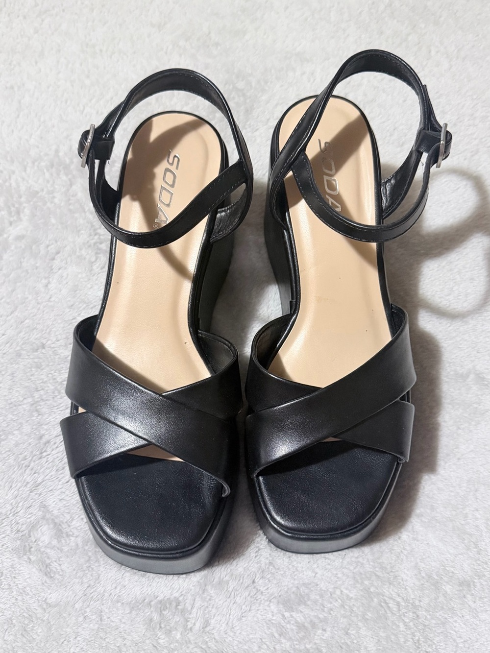 Soda Black Crisscross Ankle-Strap Platform Sandals